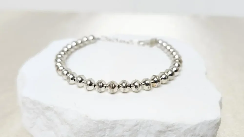 Vintage 925 Sterling Silver Beaded Ball Strand Bracelet 7